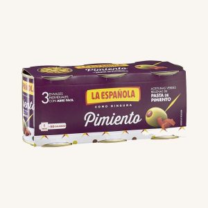 La Española Green olives stuffed with red pepper, Pimiento, manzanilla variety, 3 cans pack 3 x 50 gr drained