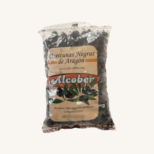 Alcober Natural unpitted black olives from Aragon, Extra category, Empeltre variety, bag 1kg